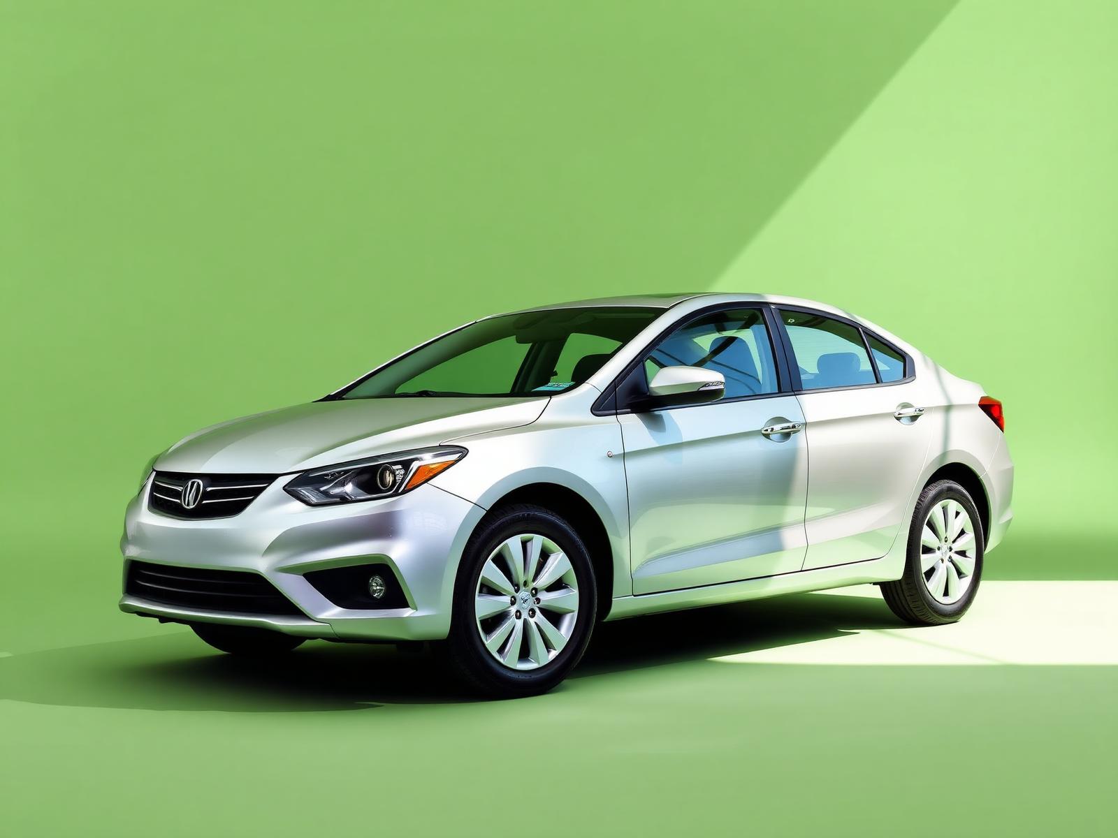 Silver preowned sedan on a soft green backdrop